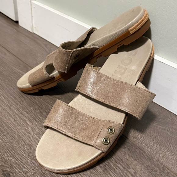 Sorel Women's Beige Tan Double Strap Leather Sandals 9.5 - Picture 1 of 7